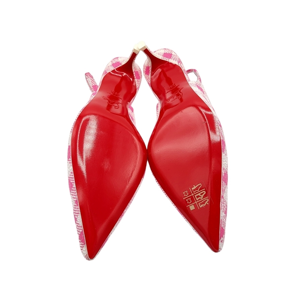 Christian Louboutin Kate Sling 55 Pointed Toe Slingback Pumps Pink Gingham 36.5 - Picture 11 of 15